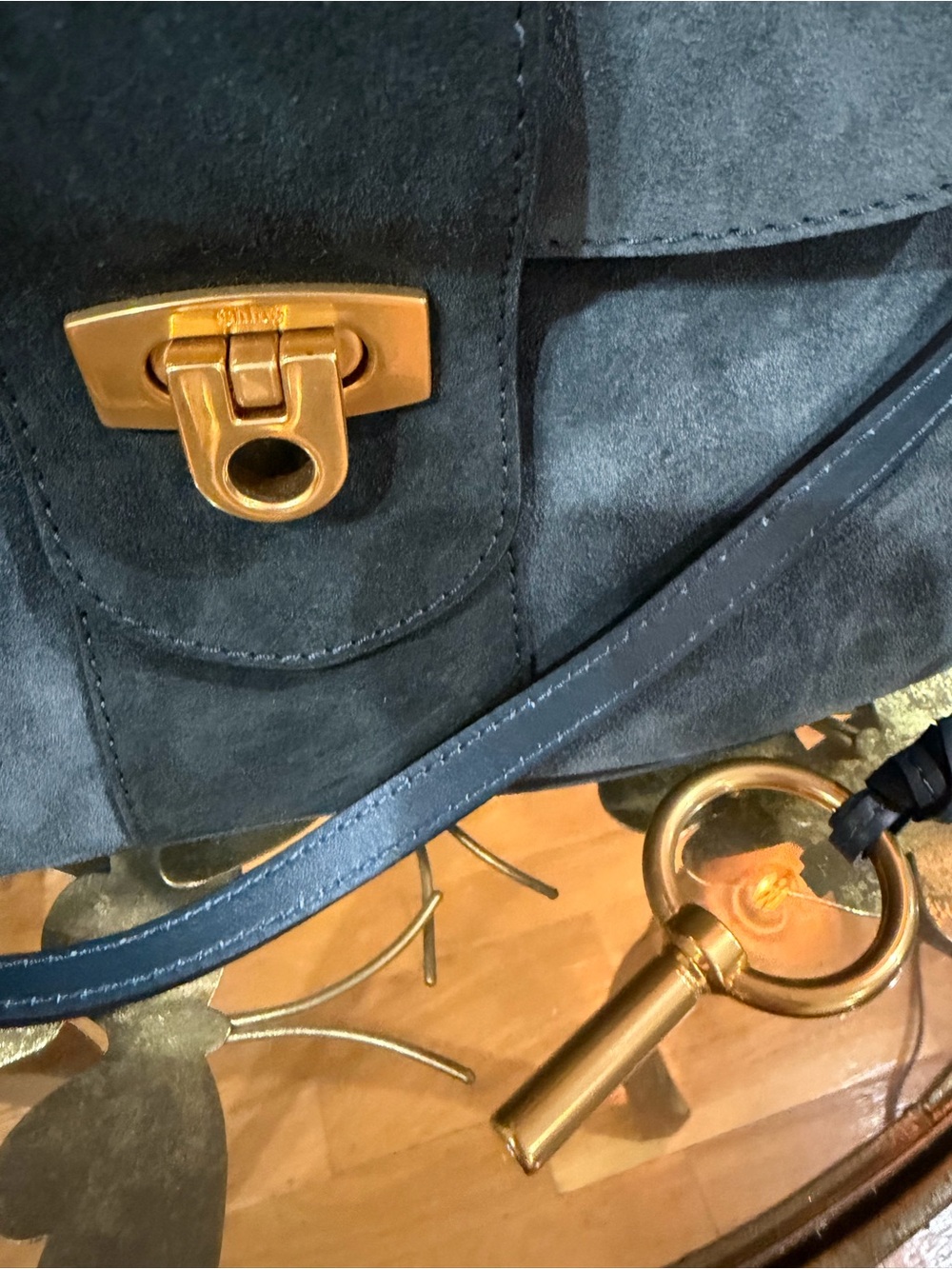 Chloé Lexa Medium Suede Shoulder Bag - Navy Blue (Never Used / NWOT) View 5
